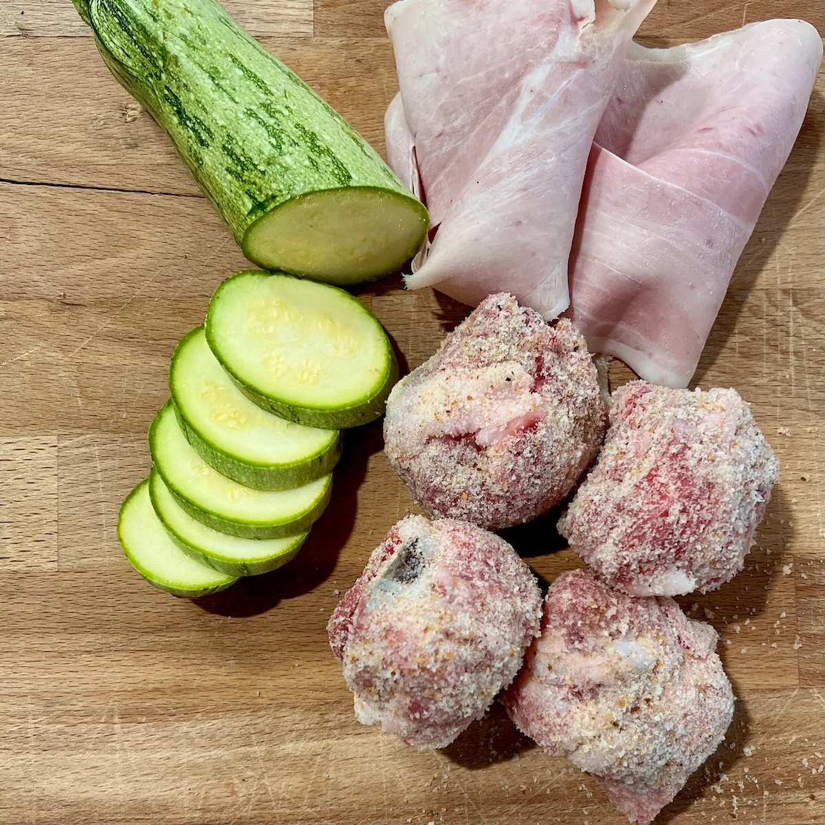 Bombette zucchine grigliate e prosciutto cotto